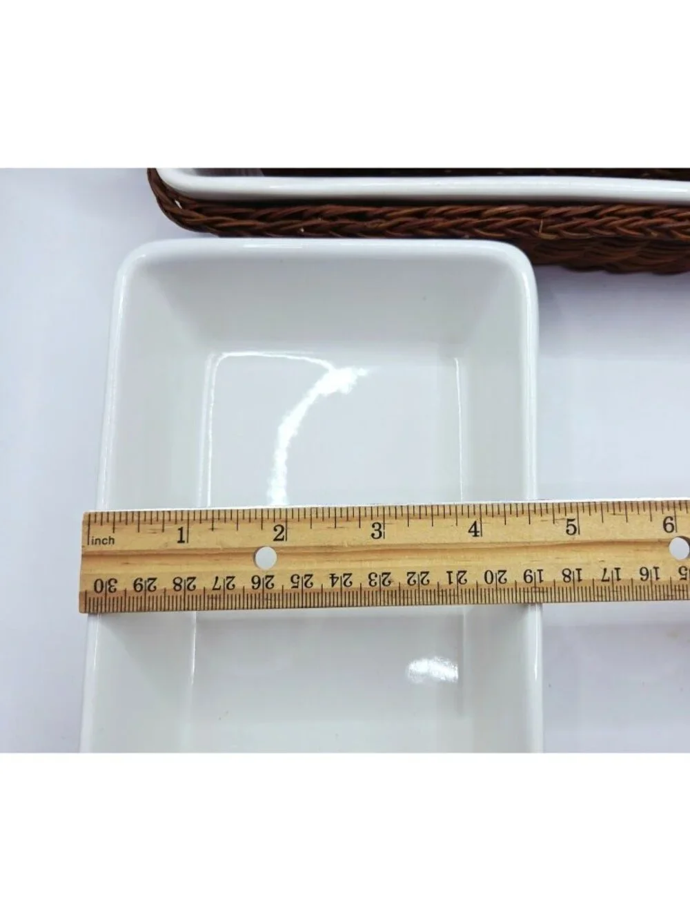 Temp-Tations Ceramic Serving Dishes Wicker Baskets Set Of 2 Rustic Brown White - Picture 13 of 14